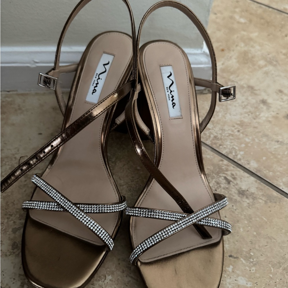 Nina Women's Bronze and Silver Strappy Heels